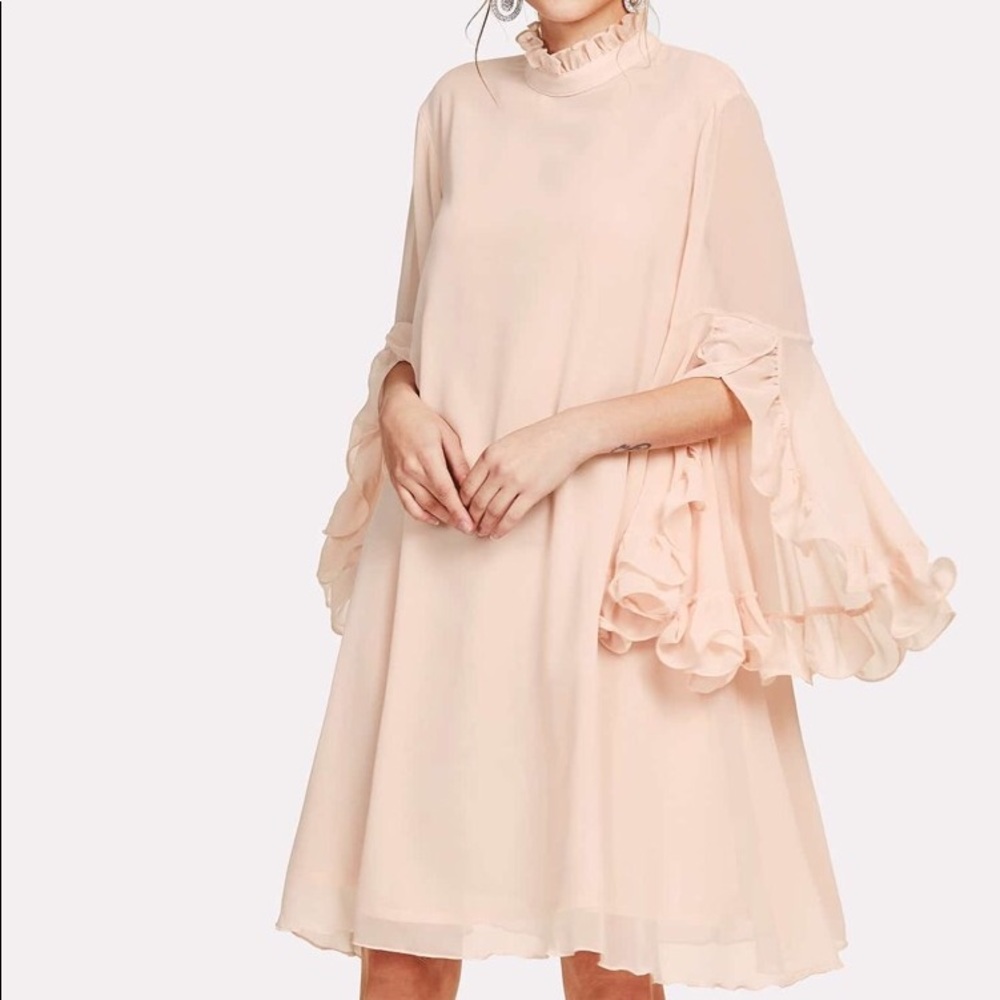 Frill Sleeve and Cuff Flowy Dress
